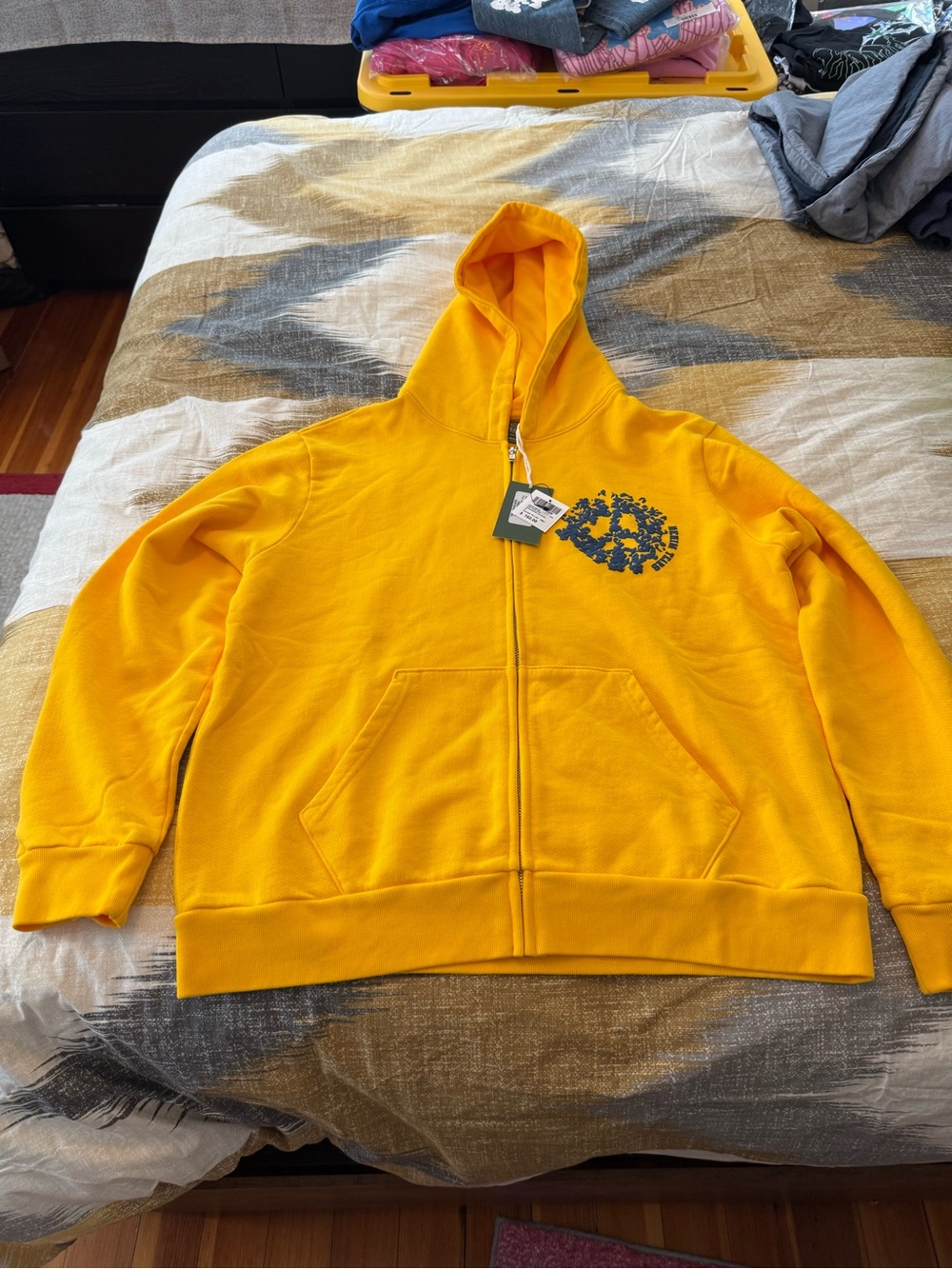Denim Tears University Men’s Bright Yellow Full‑Zip Hooded Jacket size L